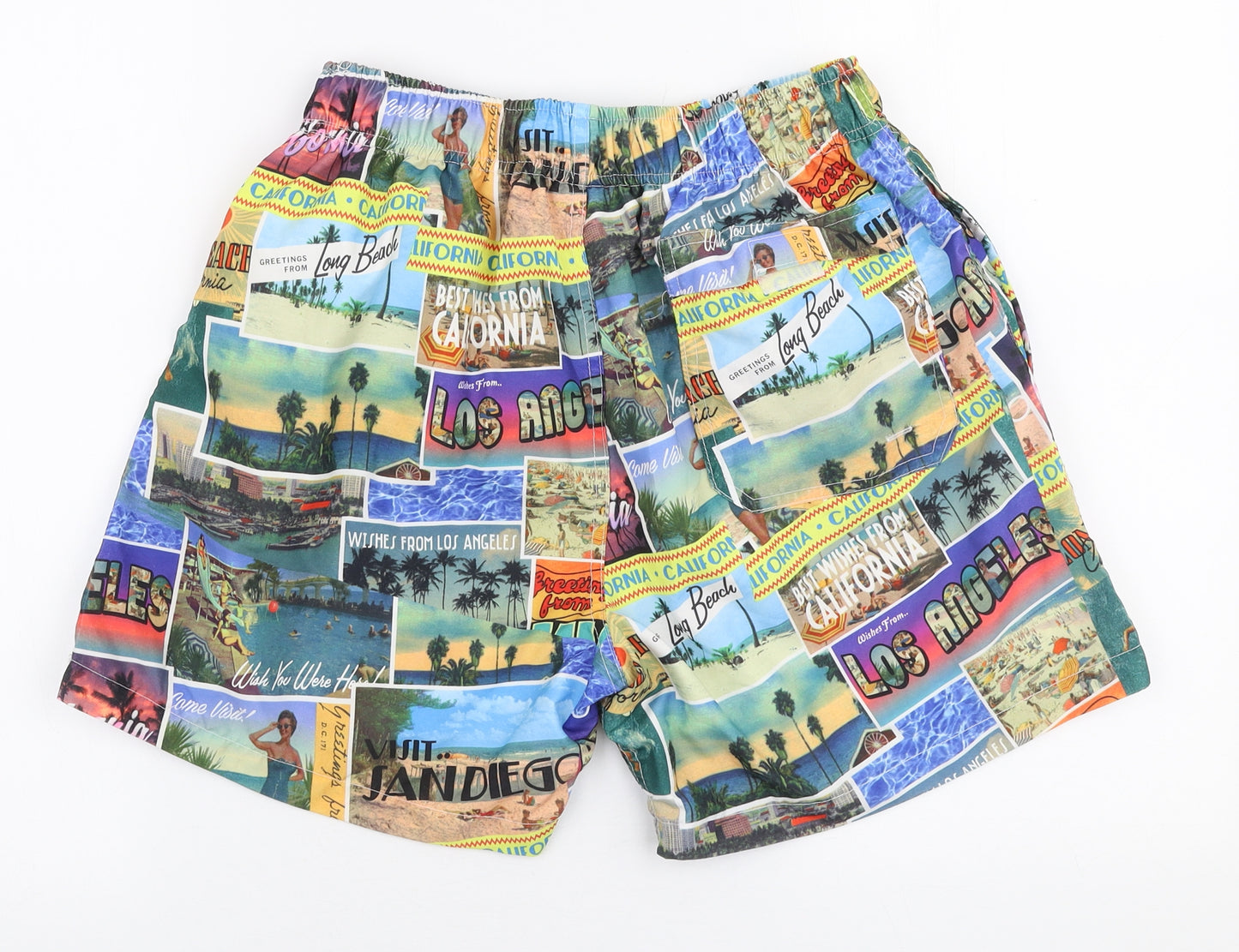 Cedar Wood State Mens Multicoloured  Polyester Sweat Shorts Size M L6 in Regular Drawstring - Swim shorts