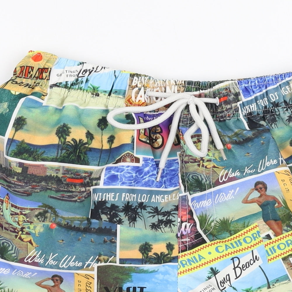 Cedar Wood State Mens Multicoloured  Polyester Sweat Shorts Size M L6 in Regular Drawstring - Swim shorts