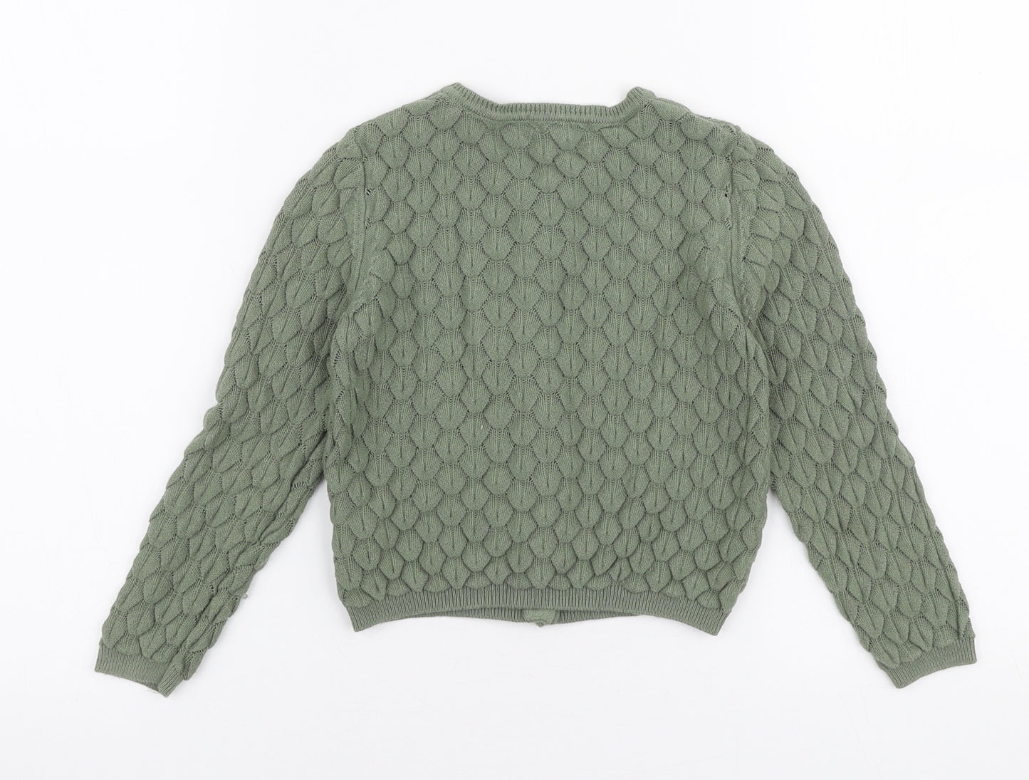 H&M Girls Green Round Neck  100% Cotton Cardigan Jumper Size 3-4 Years  Button