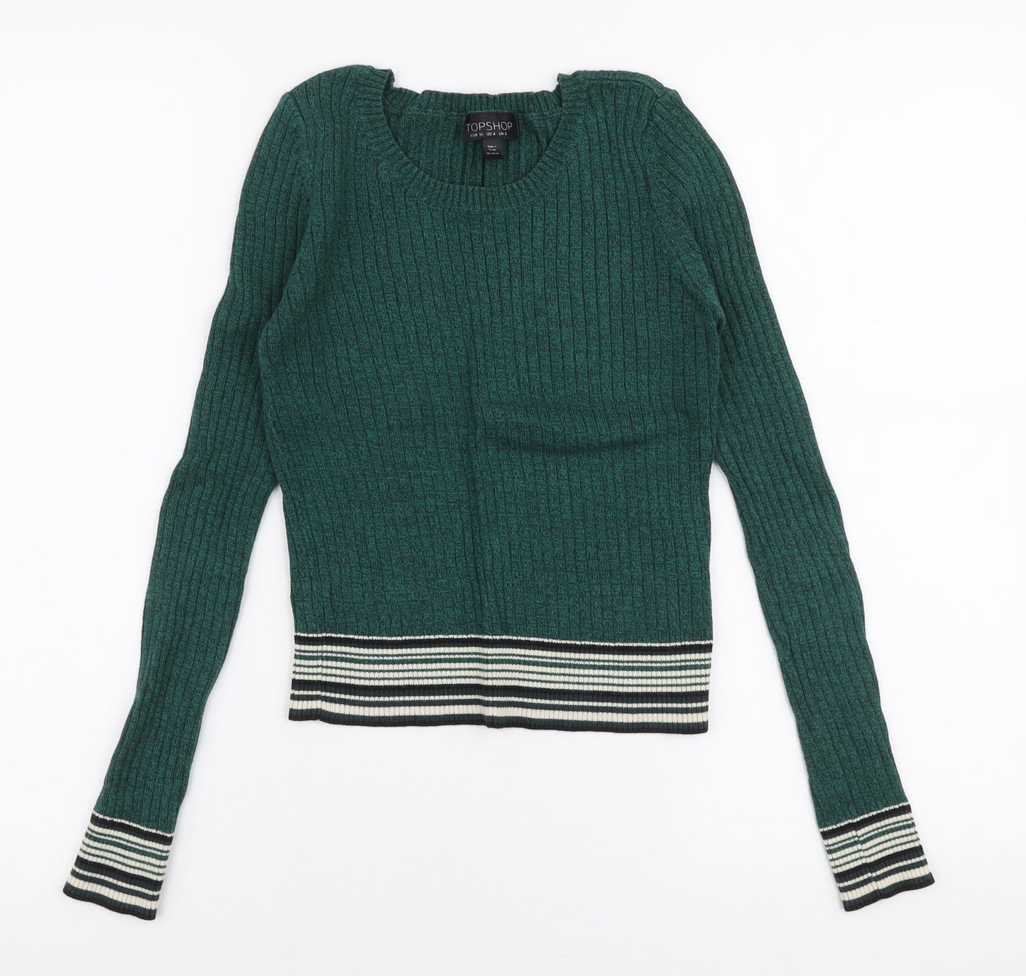 Topshop Womens Green Round Neck  100% Cotton Pullover Jumper Size 8