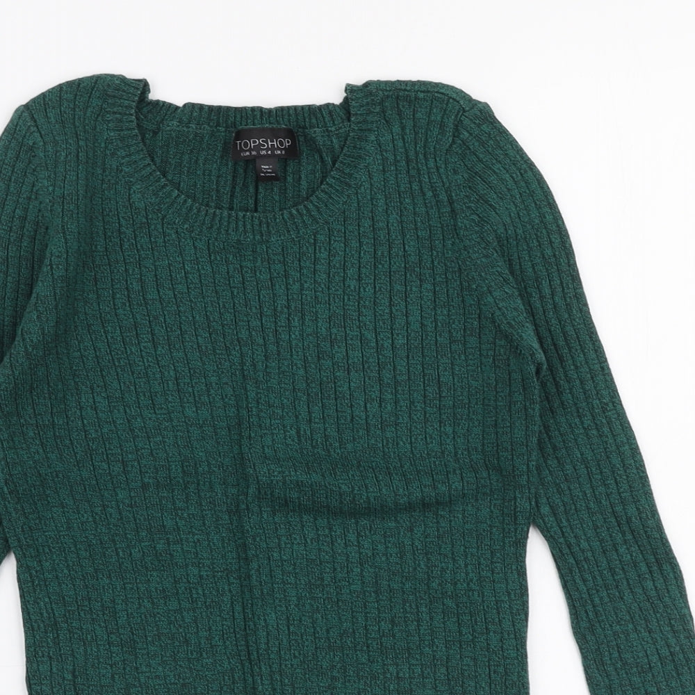 Topshop Womens Green Round Neck  100% Cotton Pullover Jumper Size 8