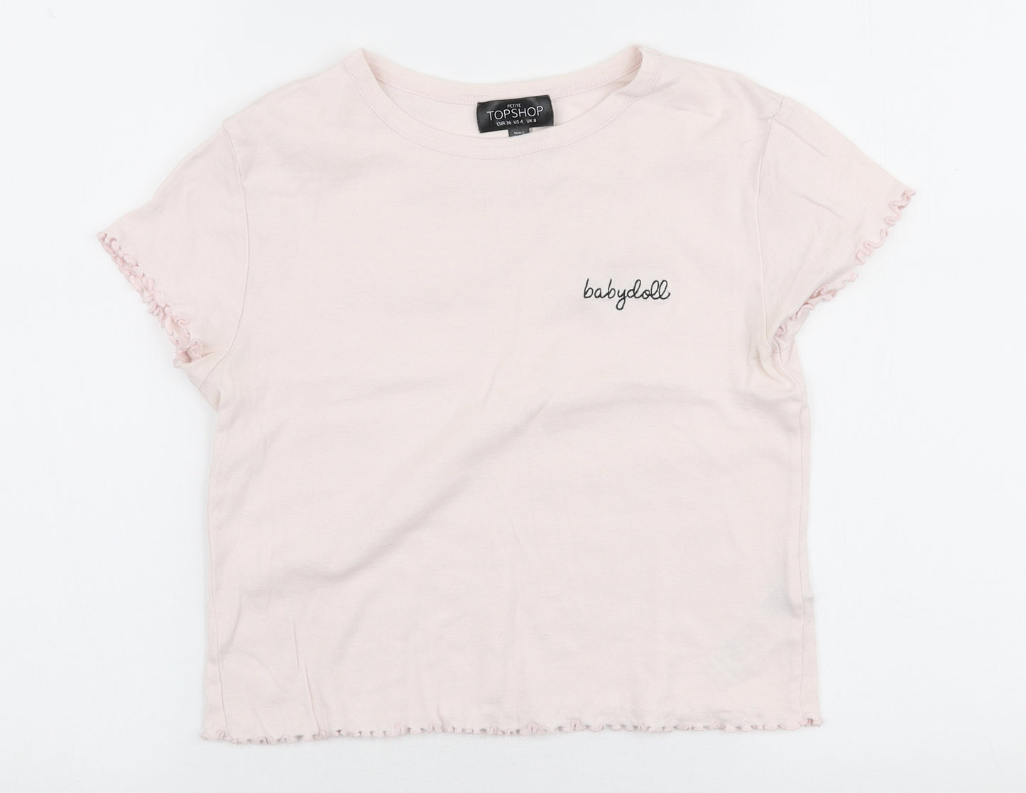 Topshop Womens Pink  100% Cotton Cropped T-Shirt Size 8 Round Neck - Baby doll