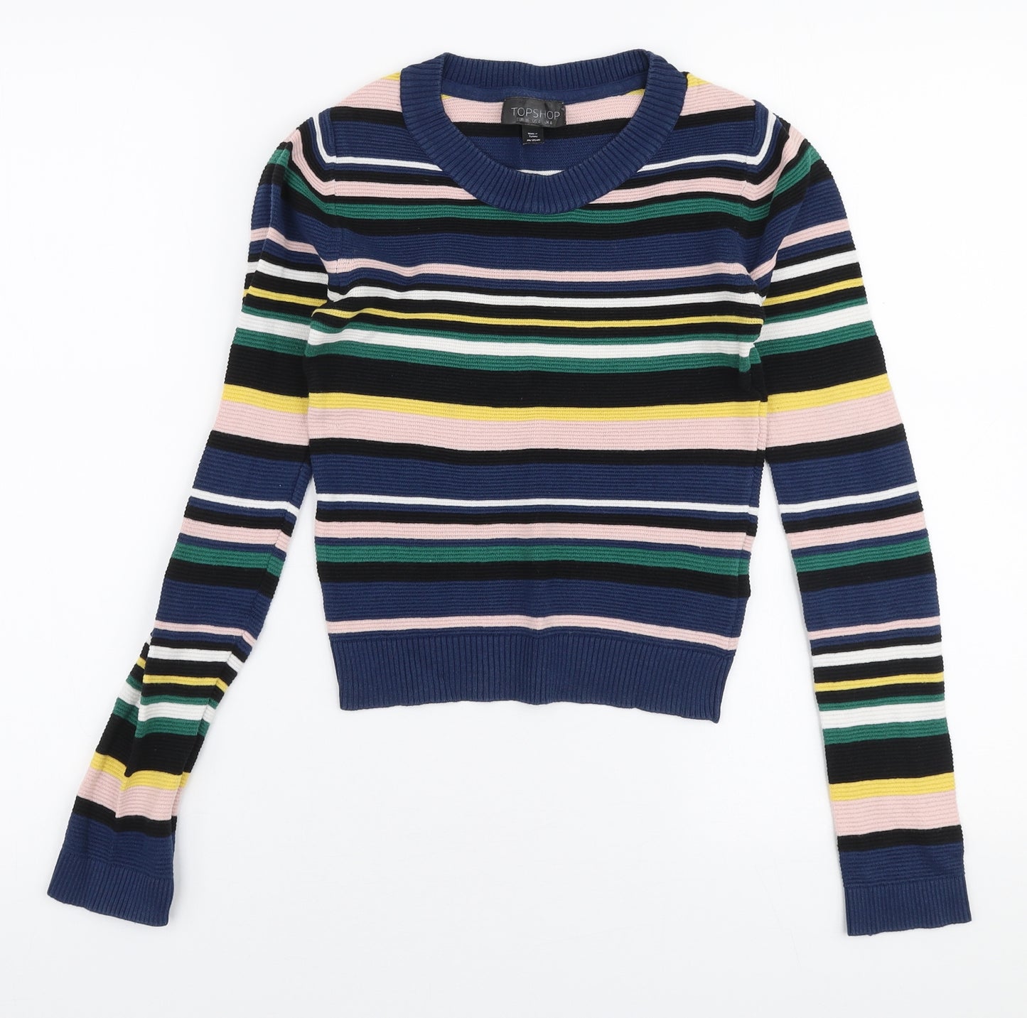 Topshop Womens Multicoloured Round Neck Striped 100% Cotton Pullover Jumper Size 8