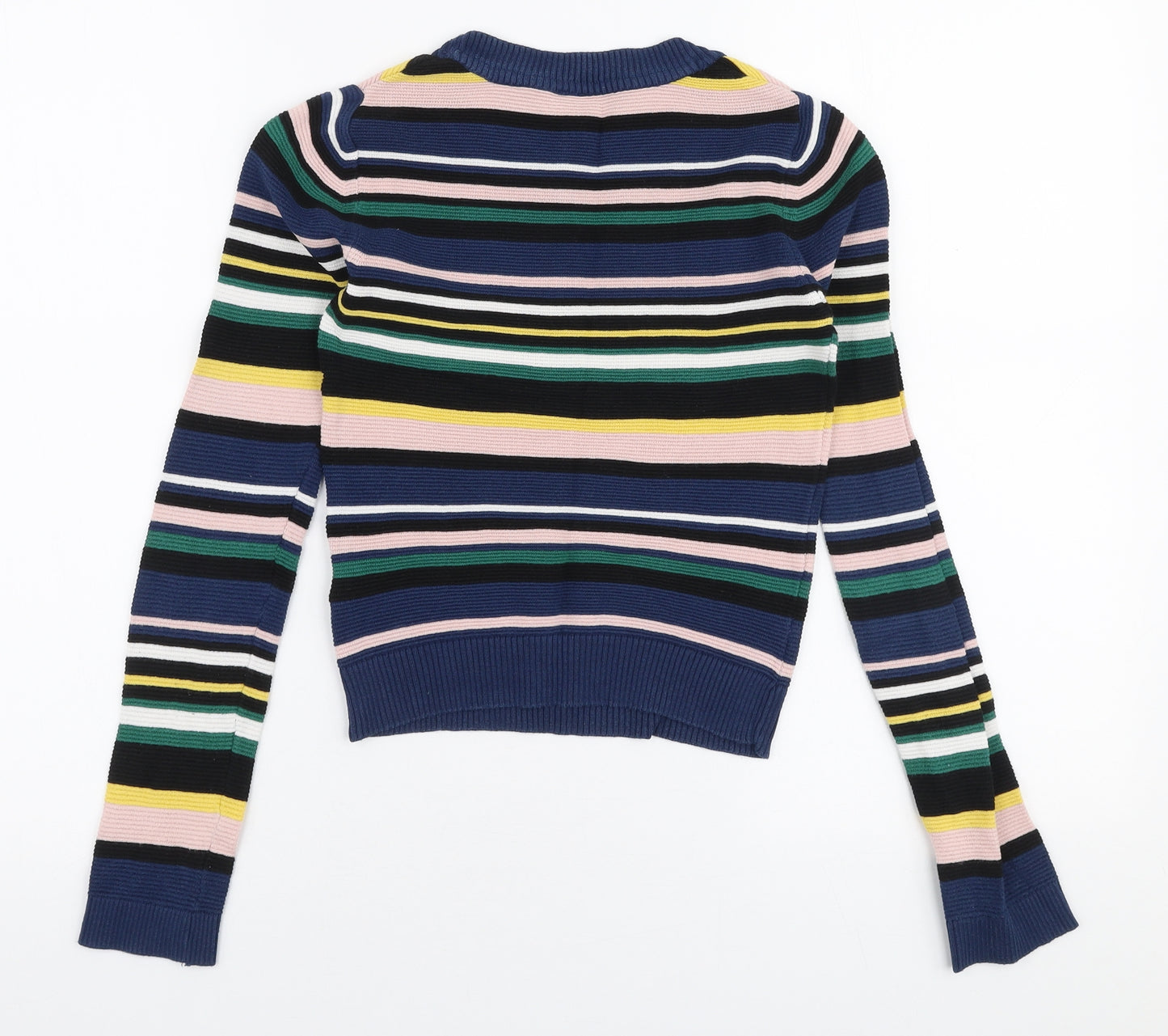 Topshop Womens Multicoloured Round Neck Striped 100% Cotton Pullover Jumper Size 8