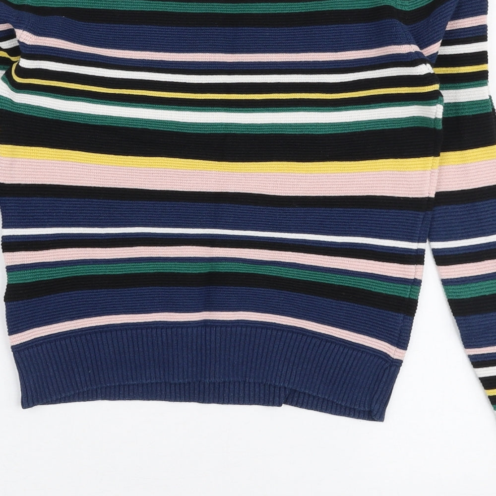 Topshop Womens Multicoloured Round Neck Striped 100% Cotton Pullover Jumper Size 8