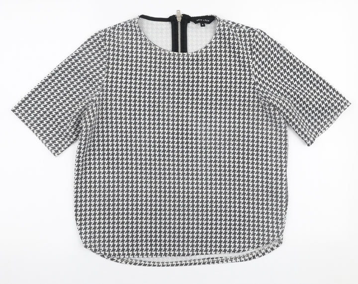 New Look Womens White Geometric Polyester Basic Blouse Size 8 Round Neck