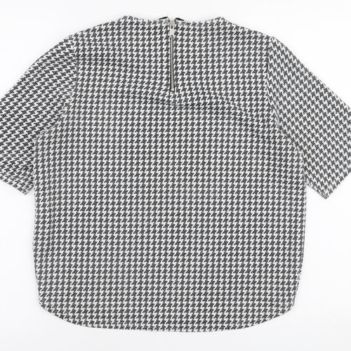 New Look Womens White Geometric Polyester Basic Blouse Size 8 Round Neck