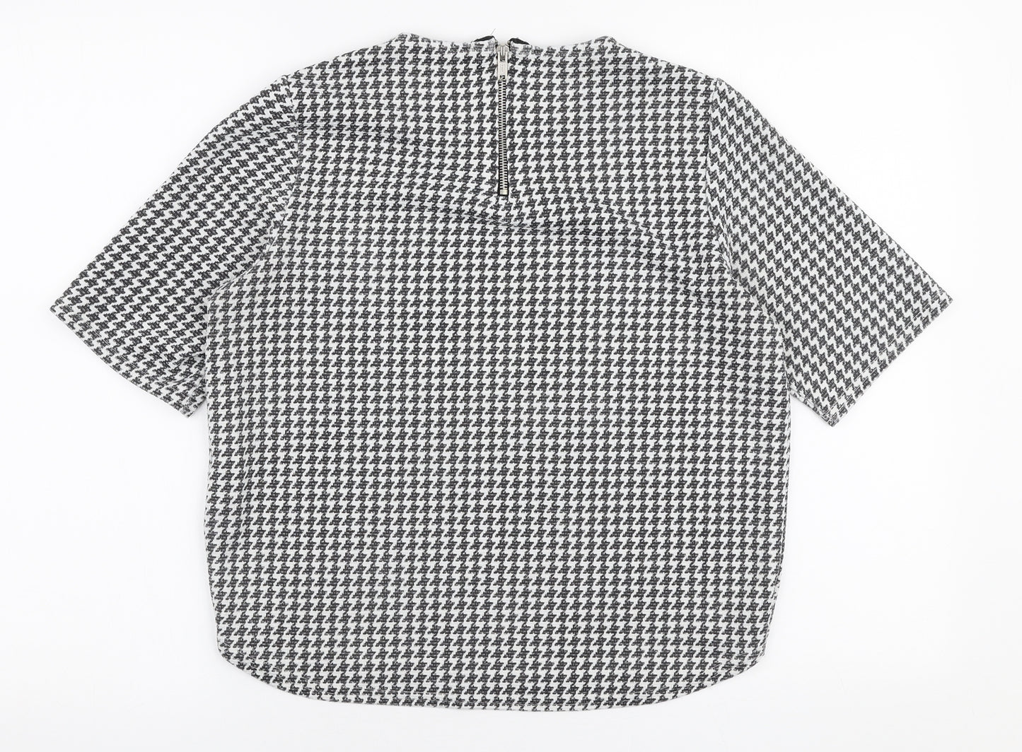 New Look Womens White Geometric Polyester Basic Blouse Size 8 Round Neck