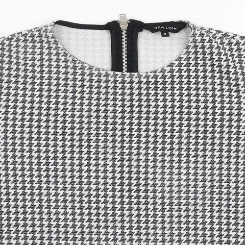 New Look Womens White Geometric Polyester Basic Blouse Size 8 Round Neck