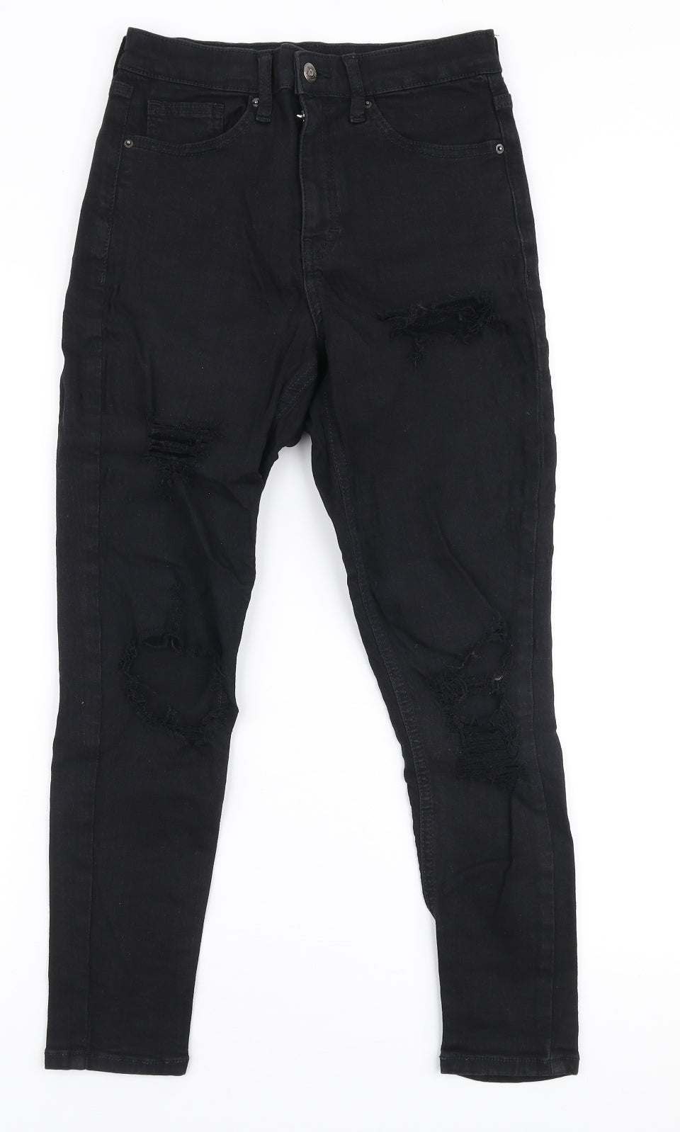 Topshop Womens Black  Cotton Skinny Jeans Size 28 in L30 in Slim Zip
