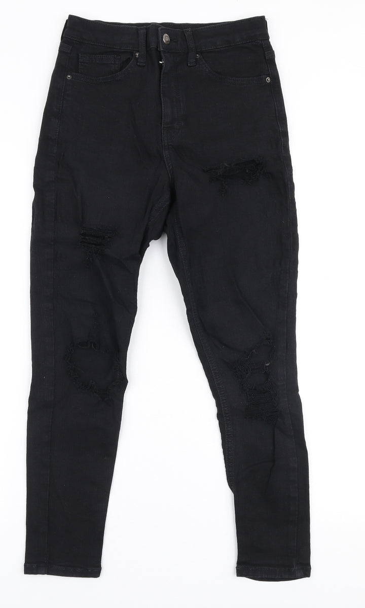 Topshop Womens Black  Cotton Skinny Jeans Size 28 in L30 in Slim Zip