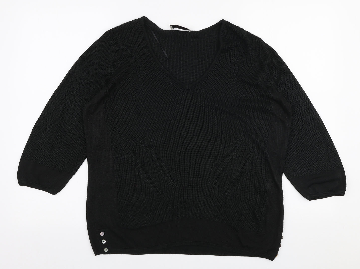 Marks and Spencer Womens Black V-Neck  Viscose Pullover Jumper Size 16