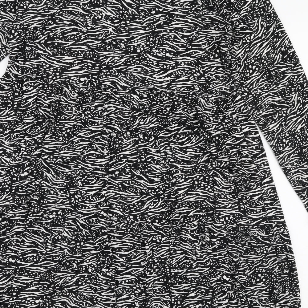 F&F Womens Black Animal Print Viscose Trapeze & Swing  Size 14  Round Neck Pullover
