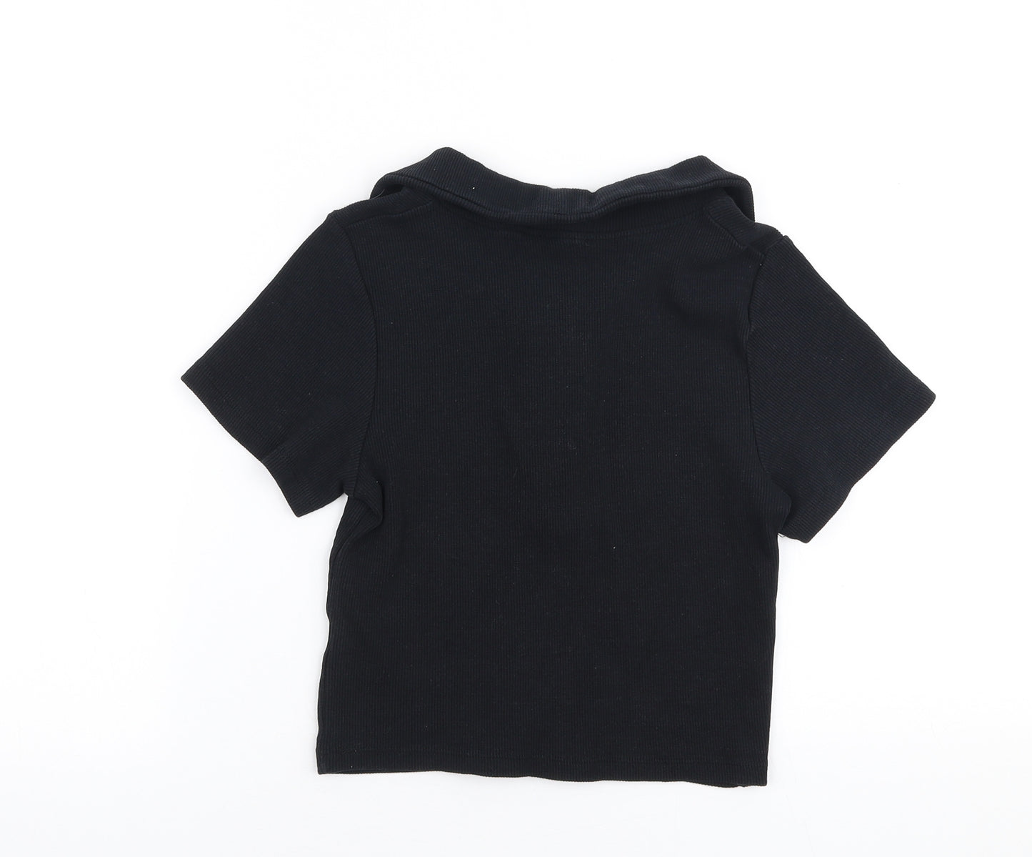 PRETTYLITTLETHING Womens Black  Cotton Cropped T-Shirt Size 8 Collared