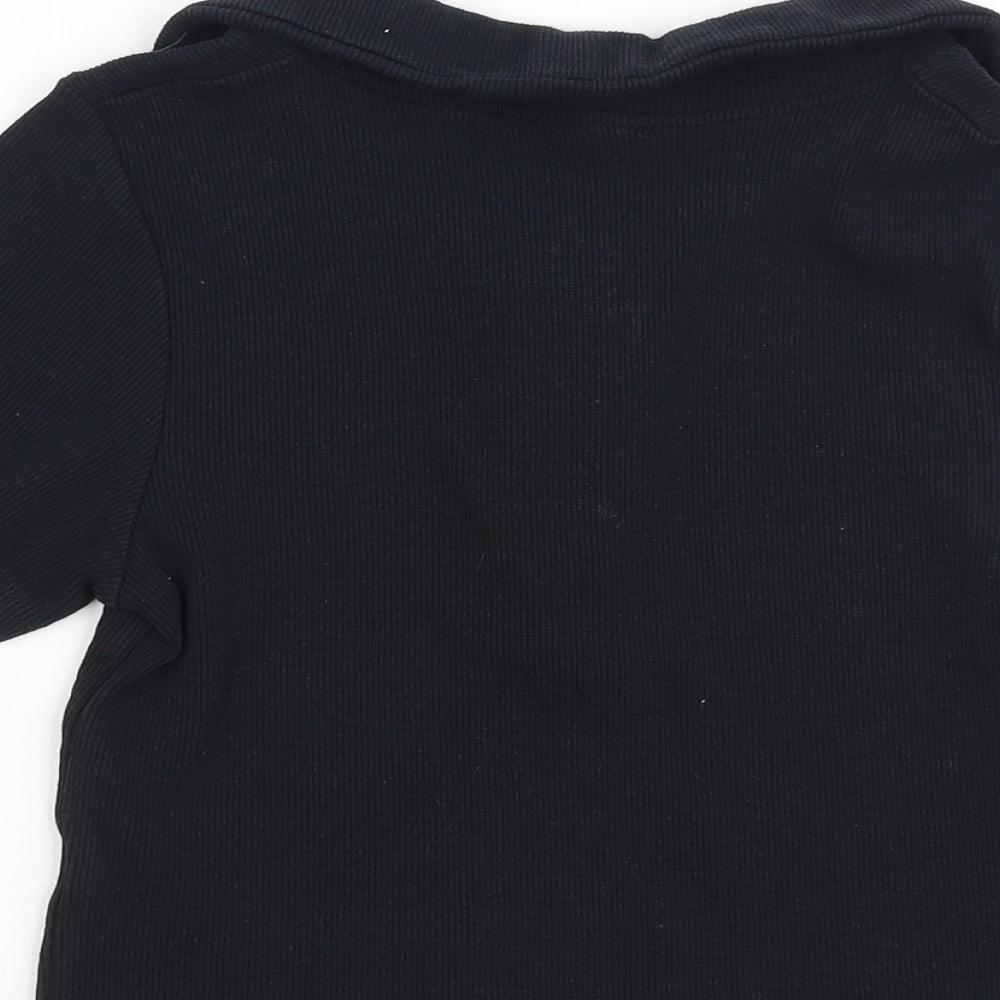 PRETTYLITTLETHING Womens Black  Cotton Cropped T-Shirt Size 8 Collared