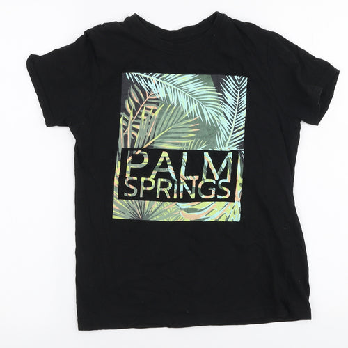 Primark Boys Black  100% Cotton Jersey T-Shirt Size 9-10 Years Round Neck Pullover - Palm springs