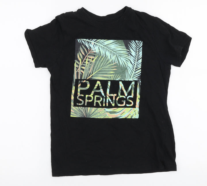 Primark Boys Black 100% Cotton Jersey T-Shirt Size 9-10 Years Round Neck Pullover - Palm springs