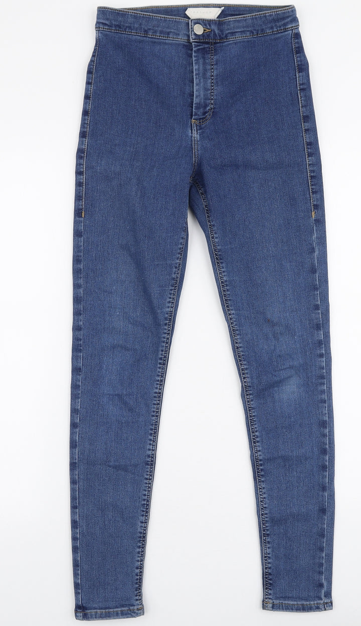 Topshop Womens Blue Cotton Skinny Jeans Size 28 L32 in Slim Zip