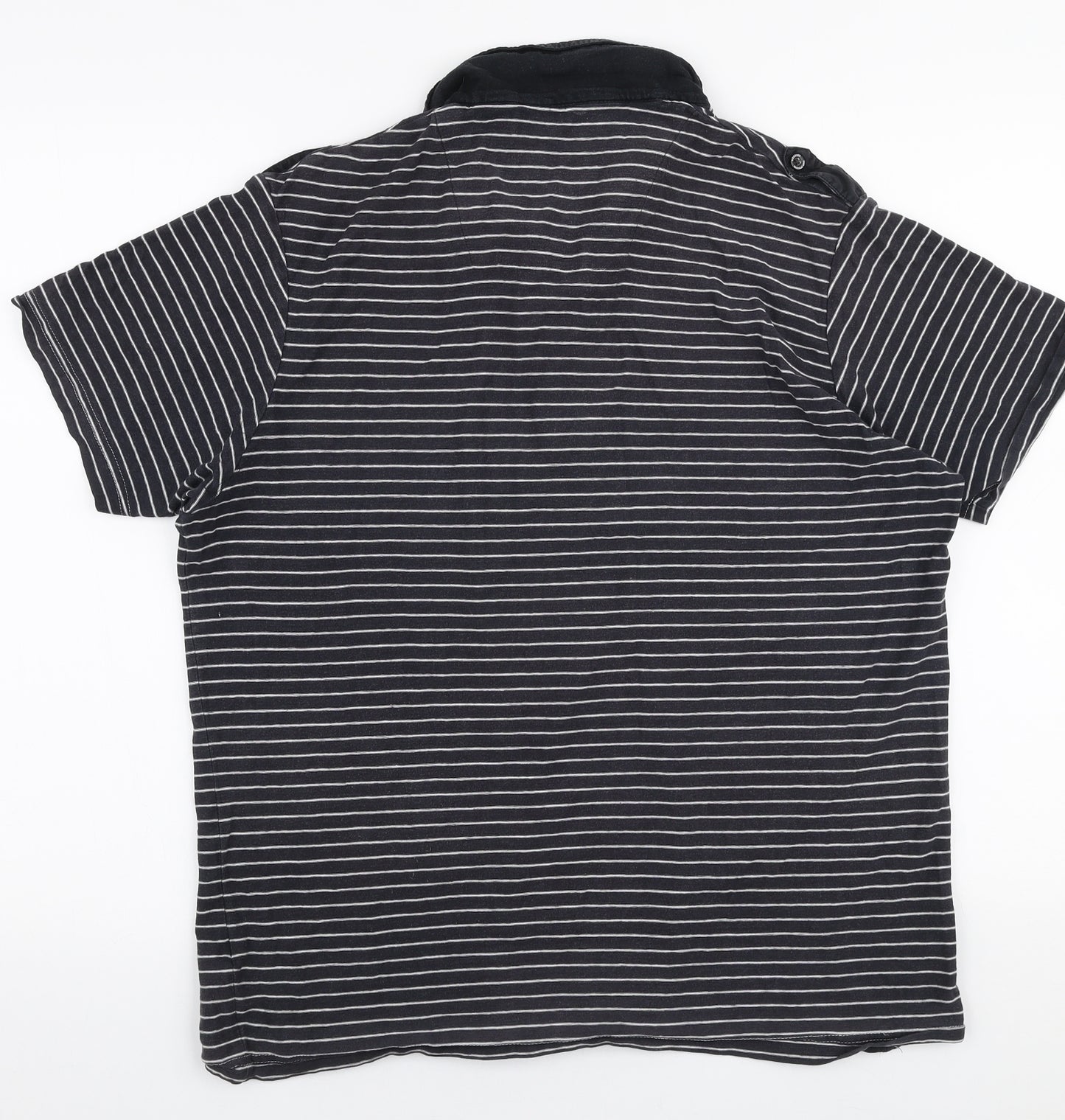 F&F Mens Black Striped Cotton  Polo Size L Collared Button
