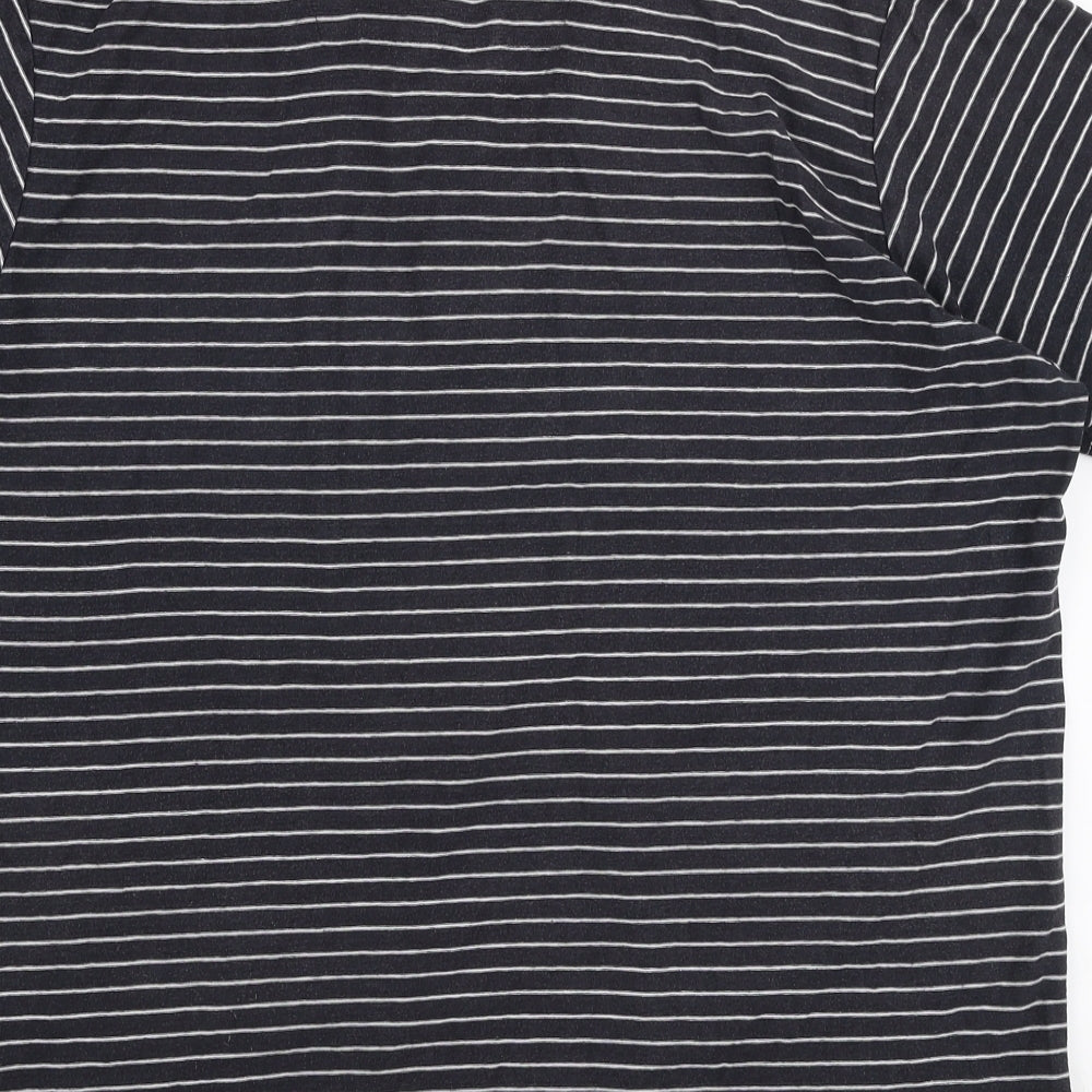 F&F Mens Black Striped Cotton  Polo Size L Collared Button
