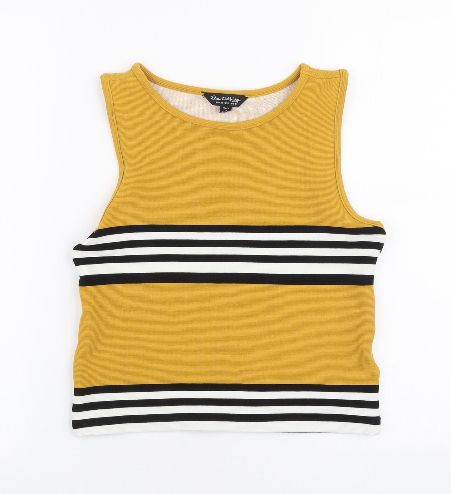 Miss Selfridge Womens Yellow Striped Polyester Cropped Tank Size 10 Round Neck
