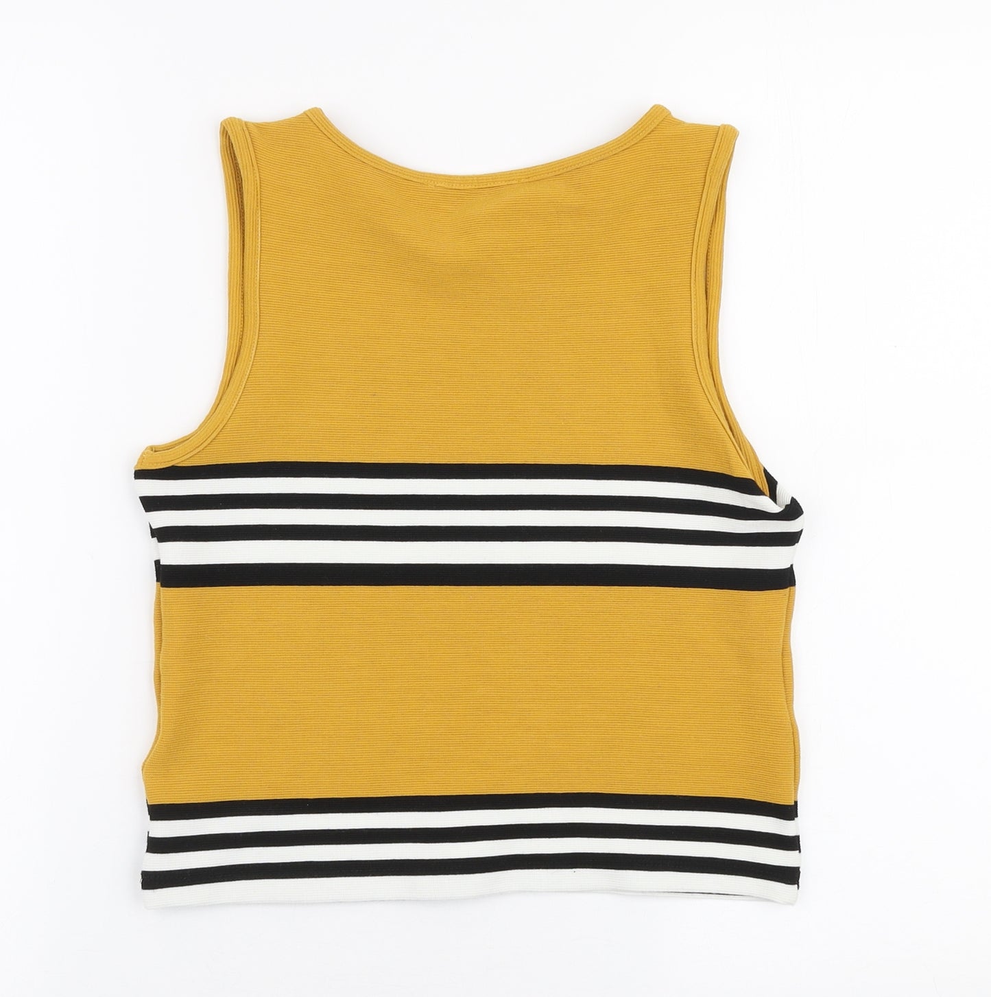 Miss Selfridge Womens Yellow Striped Polyester Cropped Tank Size 10 Round Neck
