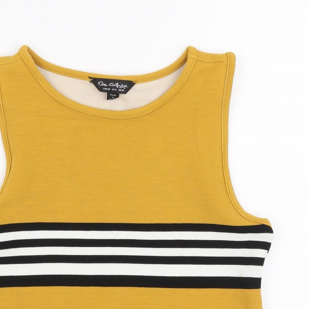 Miss Selfridge Womens Yellow Striped Polyester Cropped Tank Size 10 Round Neck