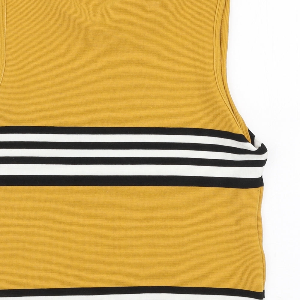 Miss Selfridge Womens Yellow Striped Polyester Cropped Tank Size 10 Round Neck