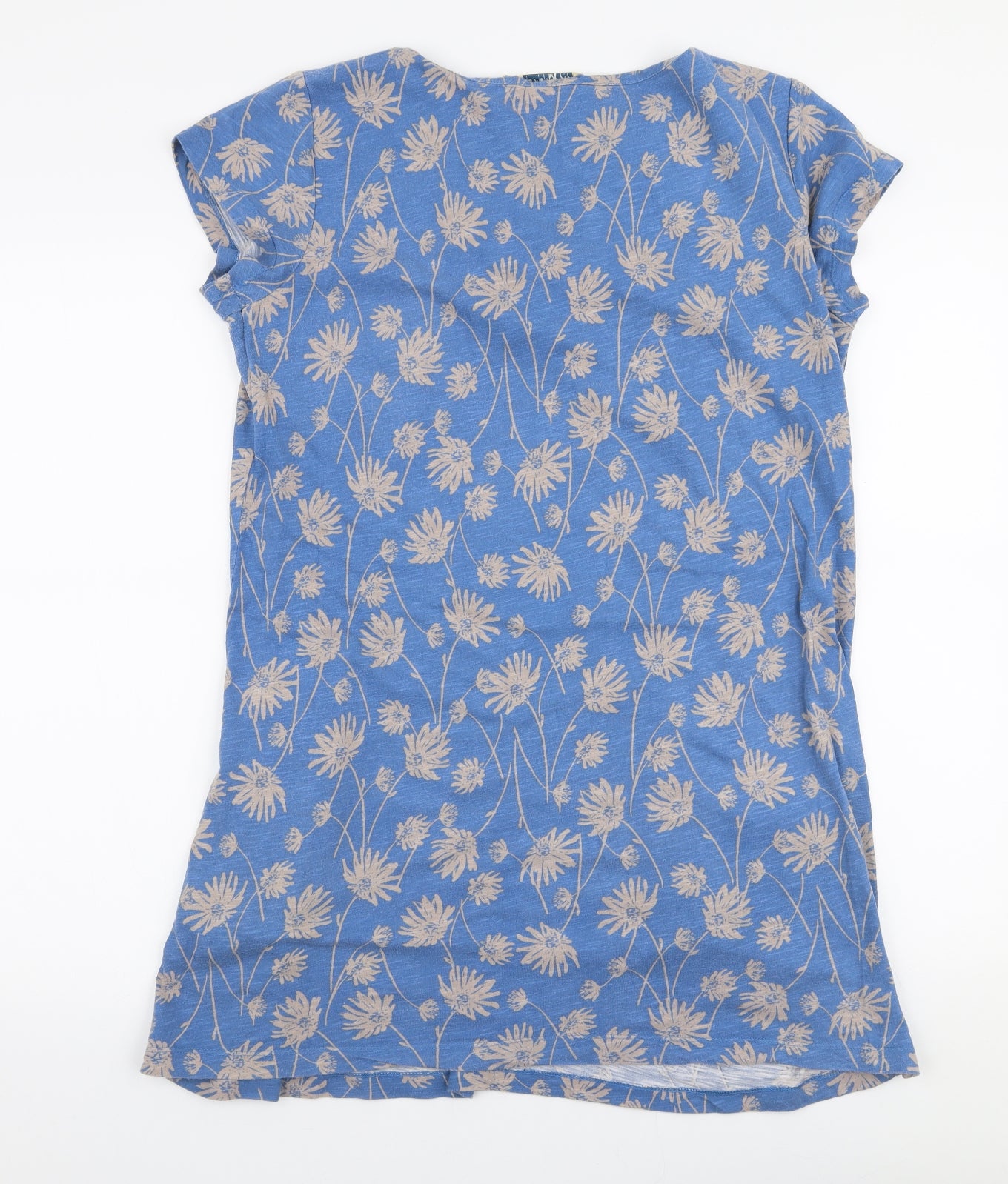 Lily Originals Womens Blue Floral 100% Cotton Jersey Blouse Size 14 Round Neck