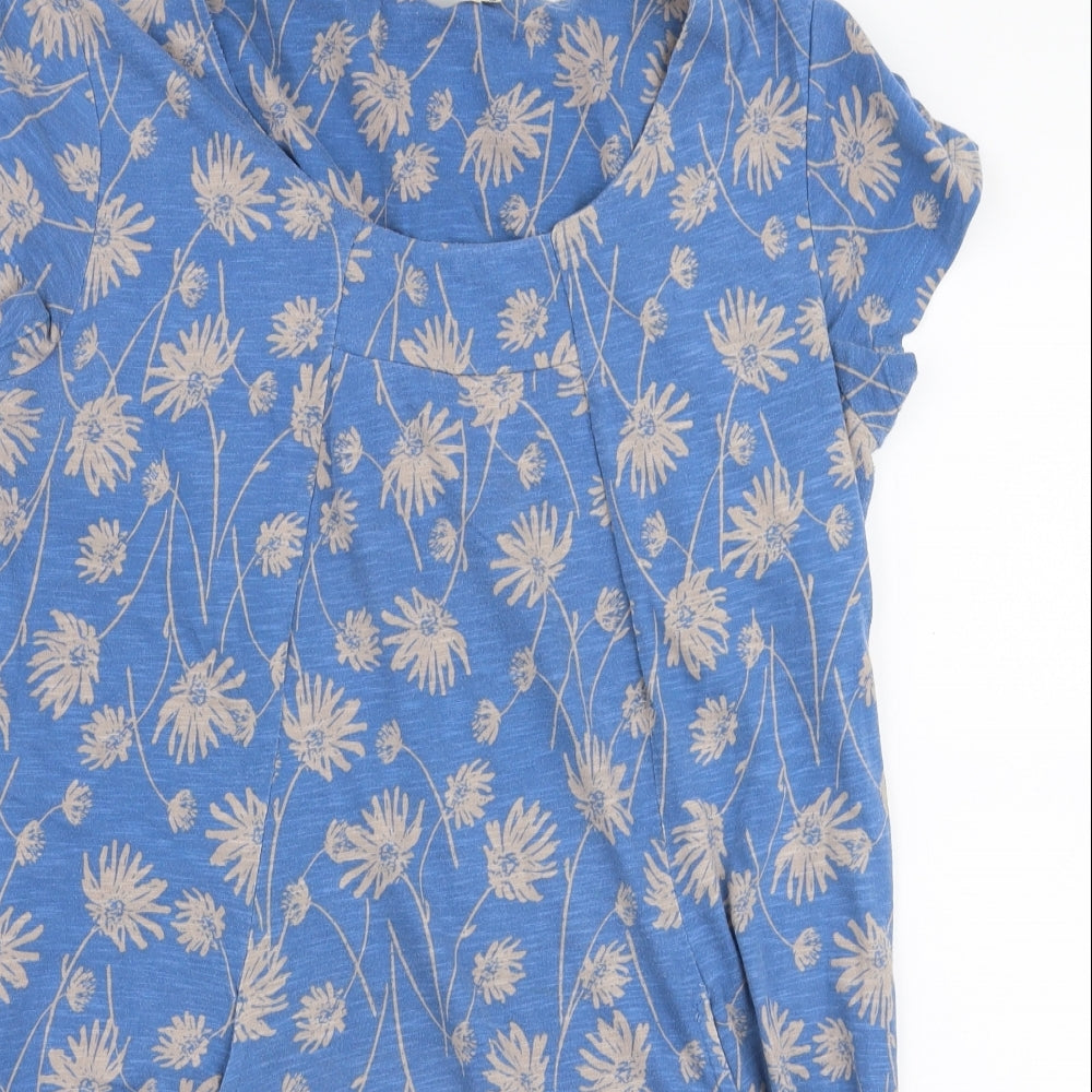 Lily Originals Womens Blue Floral 100% Cotton Jersey Blouse Size 14 Round Neck