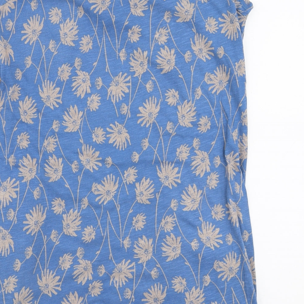 Lily Originals Womens Blue Floral 100% Cotton Jersey Blouse Size 14 Round Neck