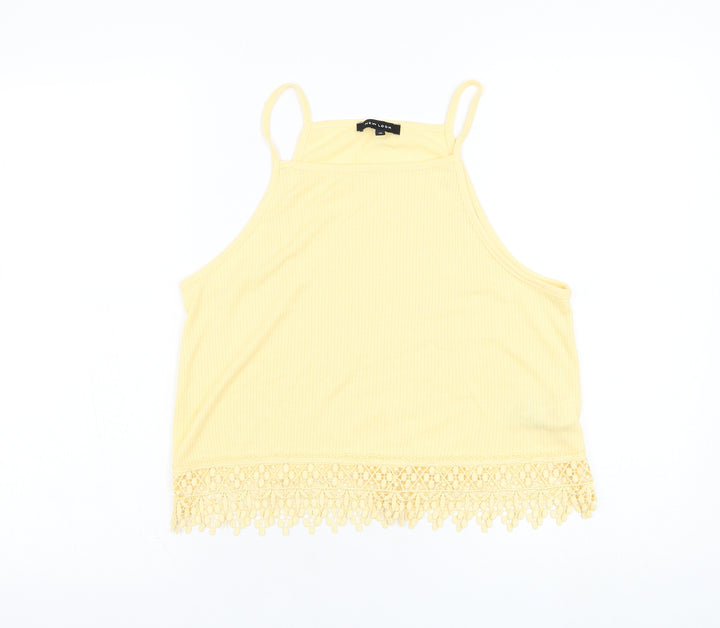 New Look Womens Yellow  Polyester Basic Tank Size 12 Square Neck