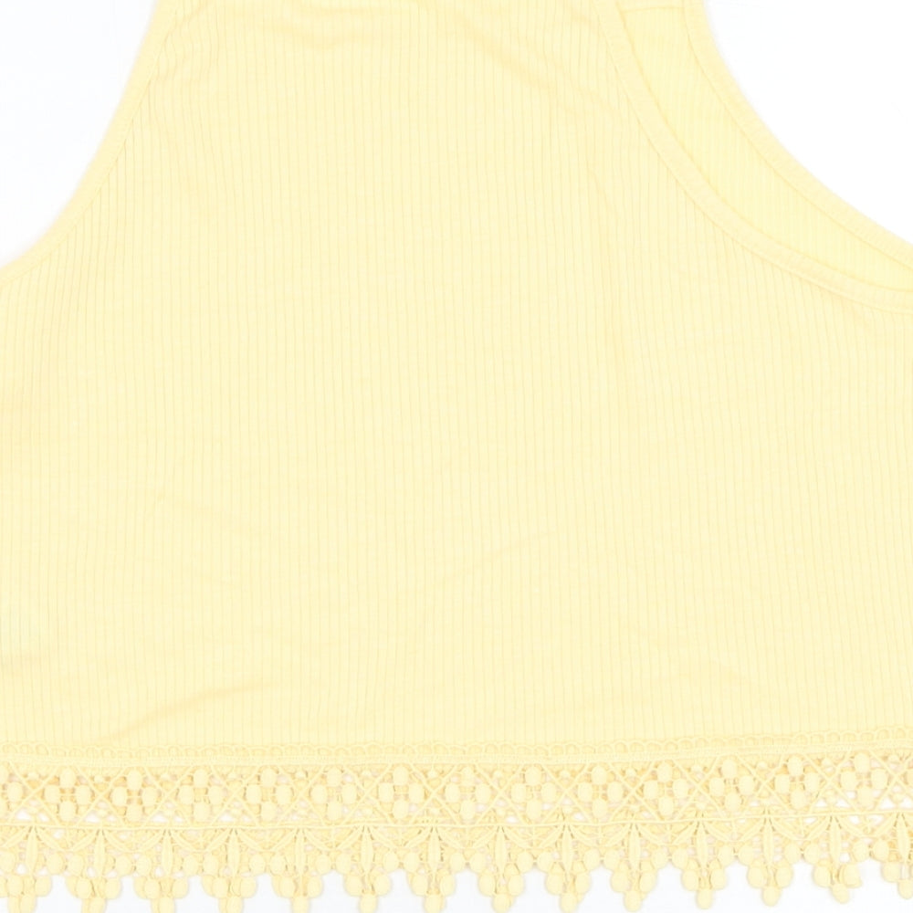 New Look Womens Yellow  Polyester Basic Tank Size 12 Square Neck
