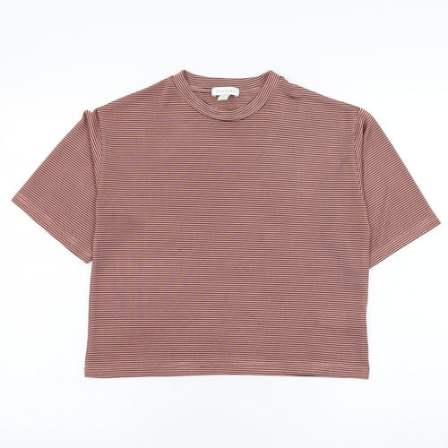 Topshop Womens Pink Striped Polyester  T-Shirt Size 8 Round Neck