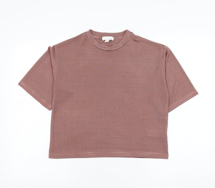 Topshop Womens Pink Striped Polyester  T-Shirt Size 8 Round Neck