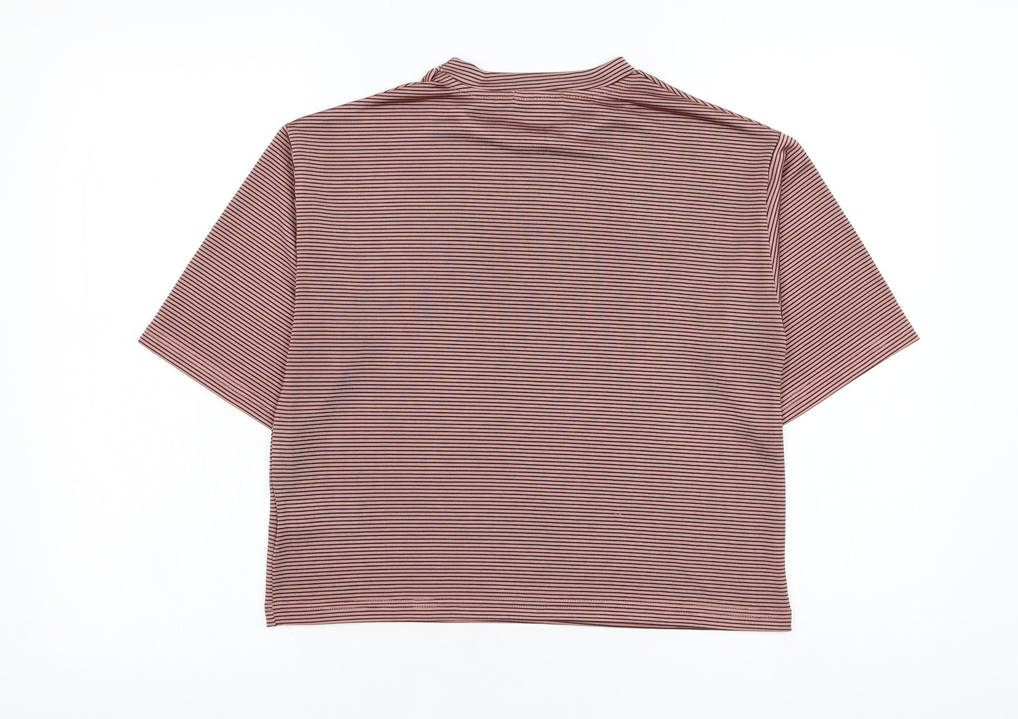 Topshop Womens Pink Striped Polyester  T-Shirt Size 8 Round Neck