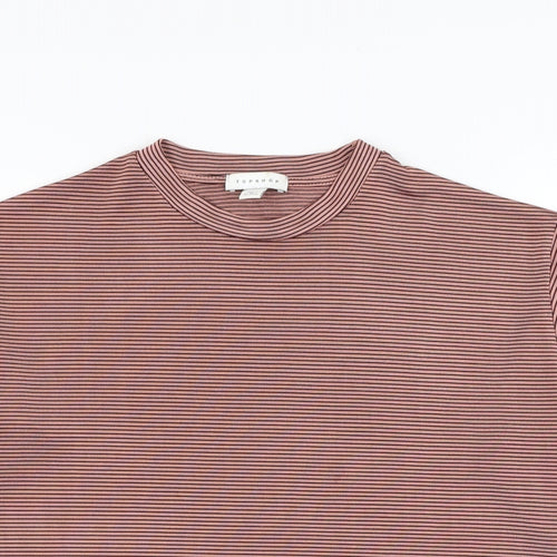 Topshop Womens Pink Striped Polyester  T-Shirt Size 8 Round Neck