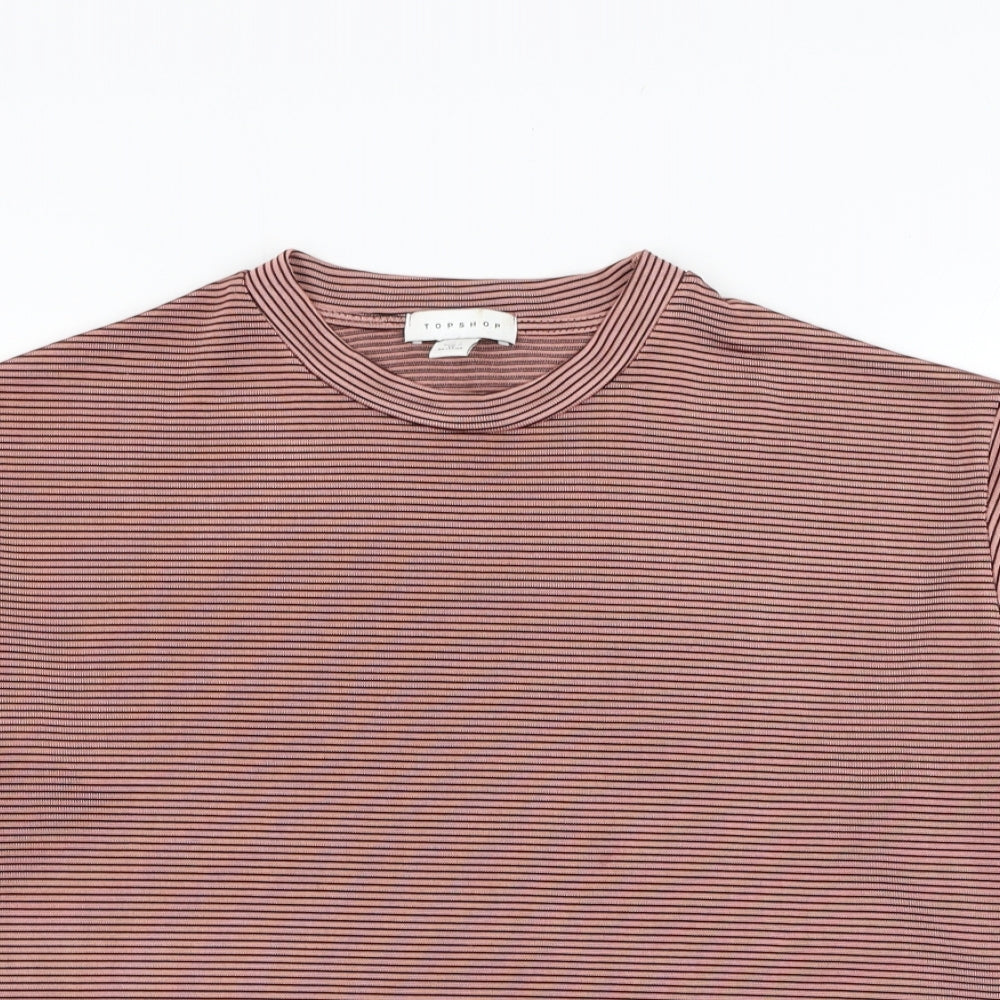 Topshop Womens Pink Striped Polyester  T-Shirt Size 8 Round Neck