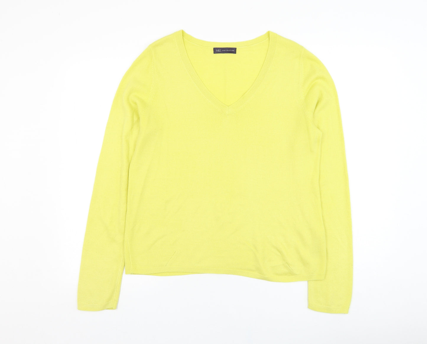 Marks and Spencer Womens Yellow V-Neck  Acrylic Pullover Jumper Size 12