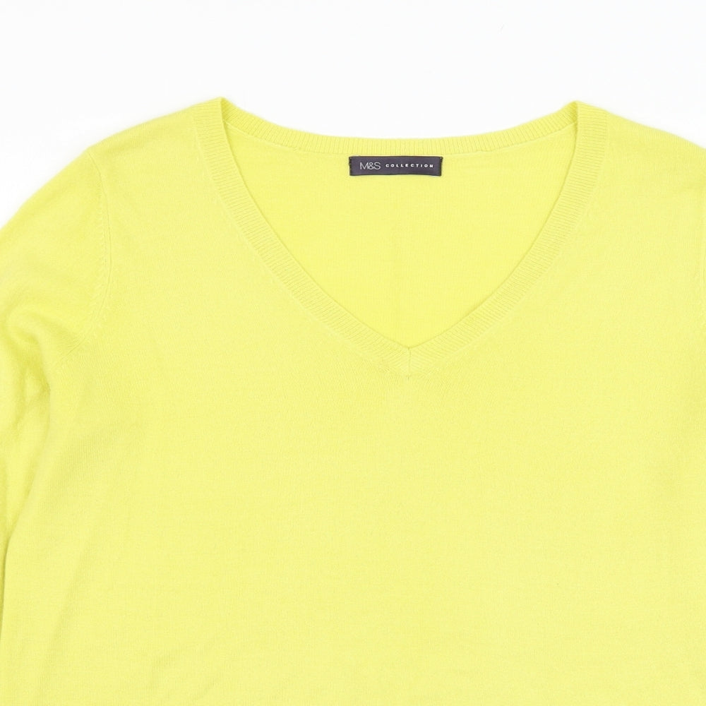 Marks and Spencer Womens Yellow V-Neck  Acrylic Pullover Jumper Size 12