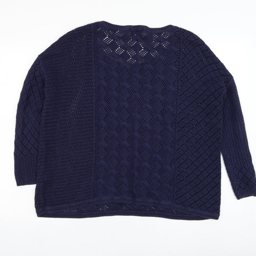 Monsoon Womens Blue Round Neck  Cotton Pullover Jumper Size M