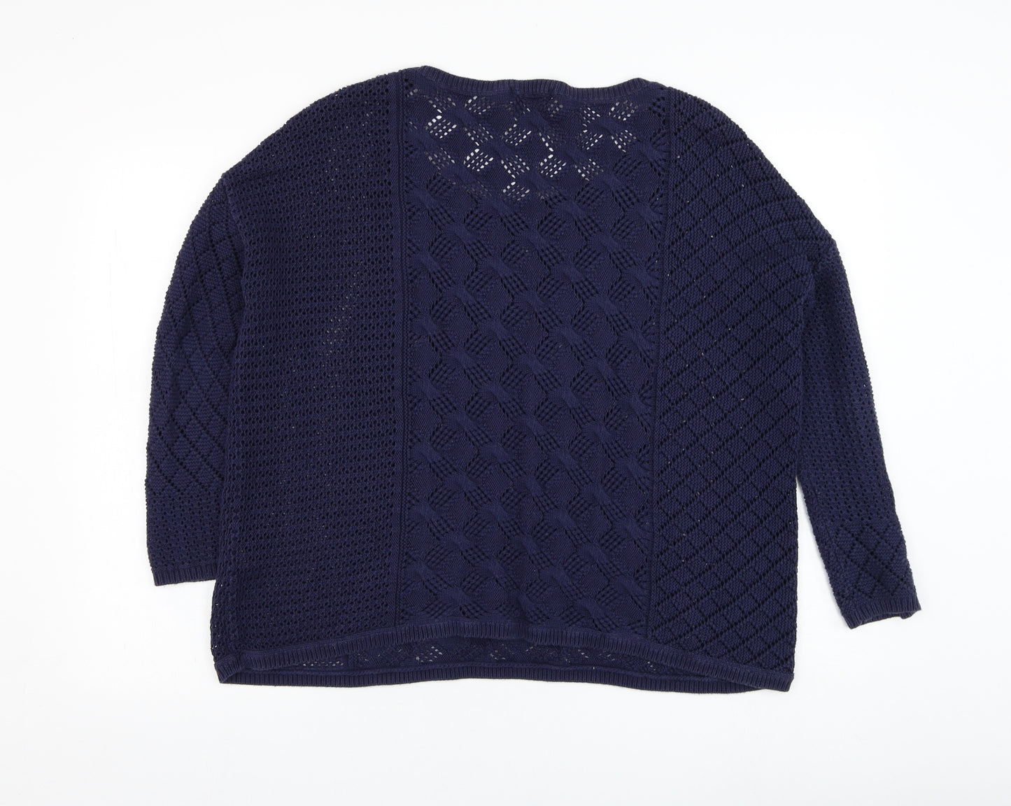 Monsoon Womens Blue Round Neck  Cotton Pullover Jumper Size M