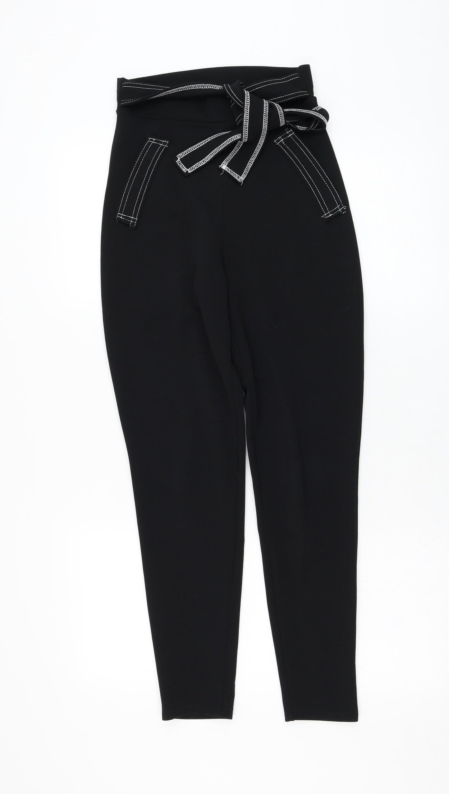 PRETTYLITTLETHING Womens Black  Polyester Carrot Trousers Size 6 L27 in Regular