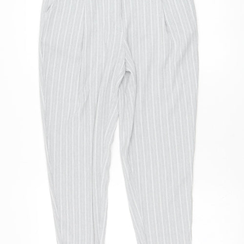 New Look Womens Grey Striped Polyester Carrot Trousers Size 8 L26 in Regular Zip