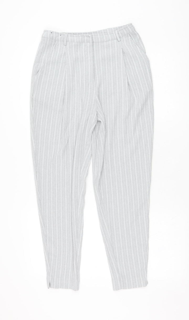 New Look Womens Grey Striped Polyester Carrot Trousers Size 8 L26 in Regular Zip