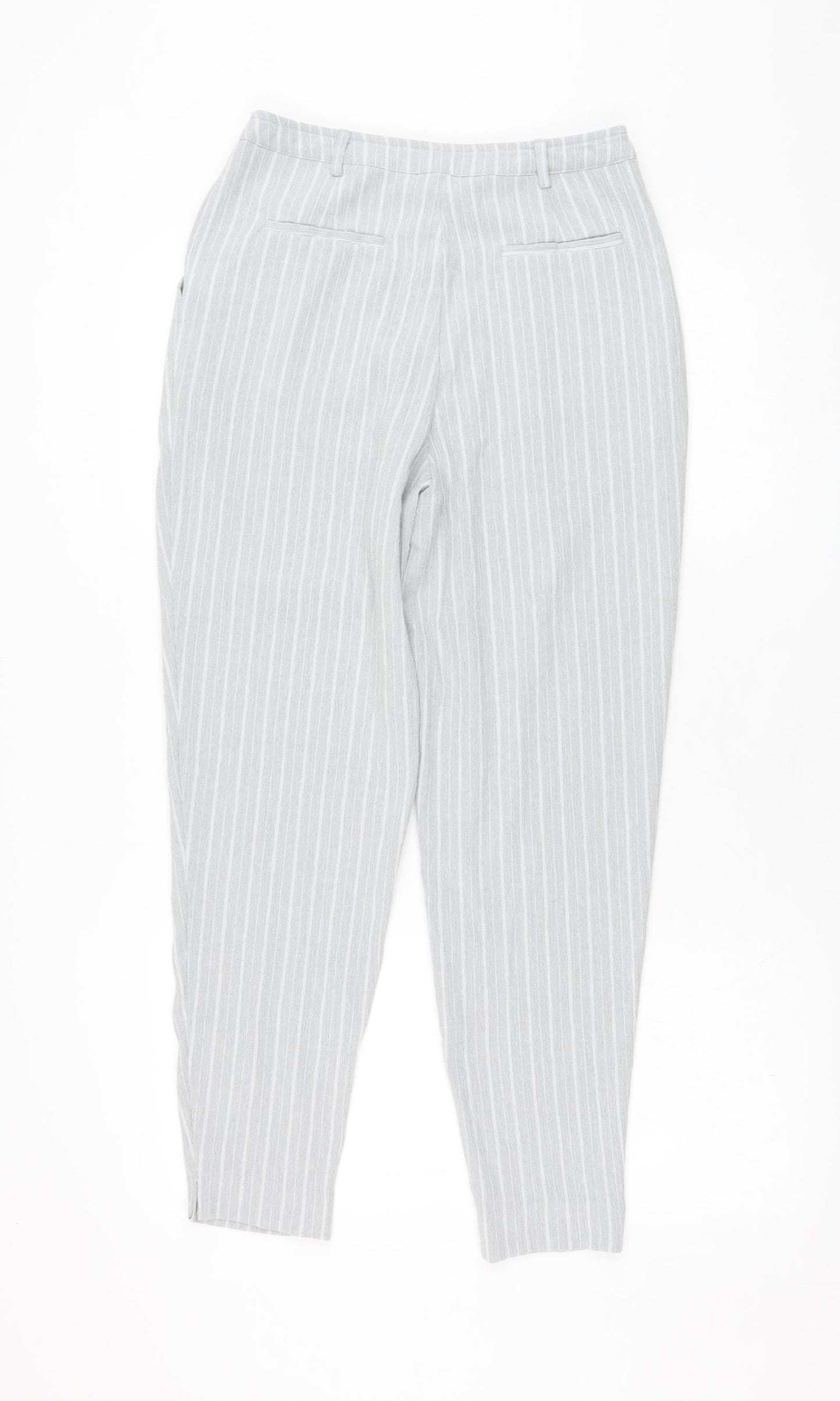 New Look Womens Grey Striped Polyester Carrot Trousers Size 8 L26 in Regular Zip