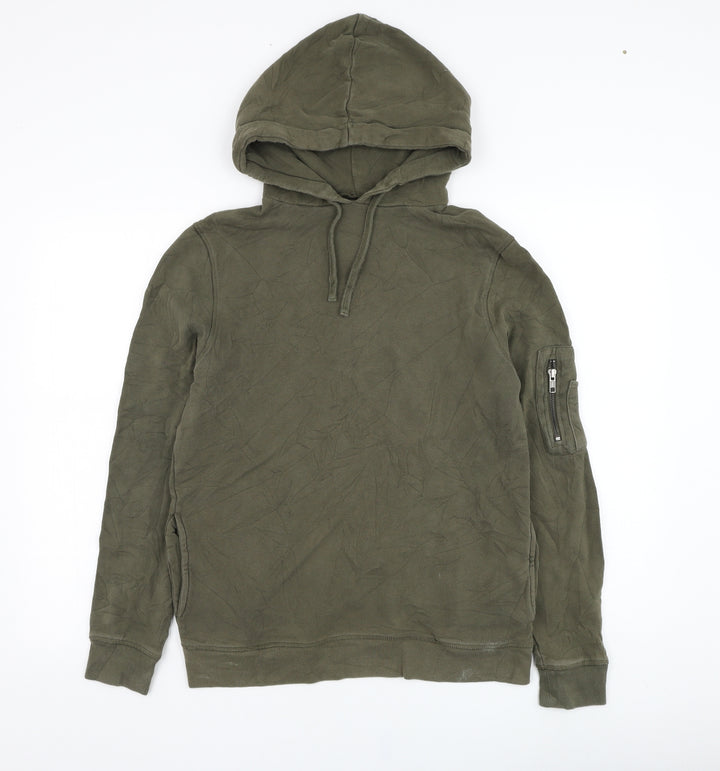 River Island Mens Green  Cotton Pullover Hoodie Size XS