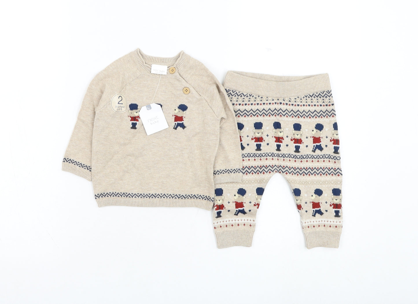 NEXT Boys Brown  Cotton Trousers Outfit/Set Size 3-6 Months  Pullover - Bear