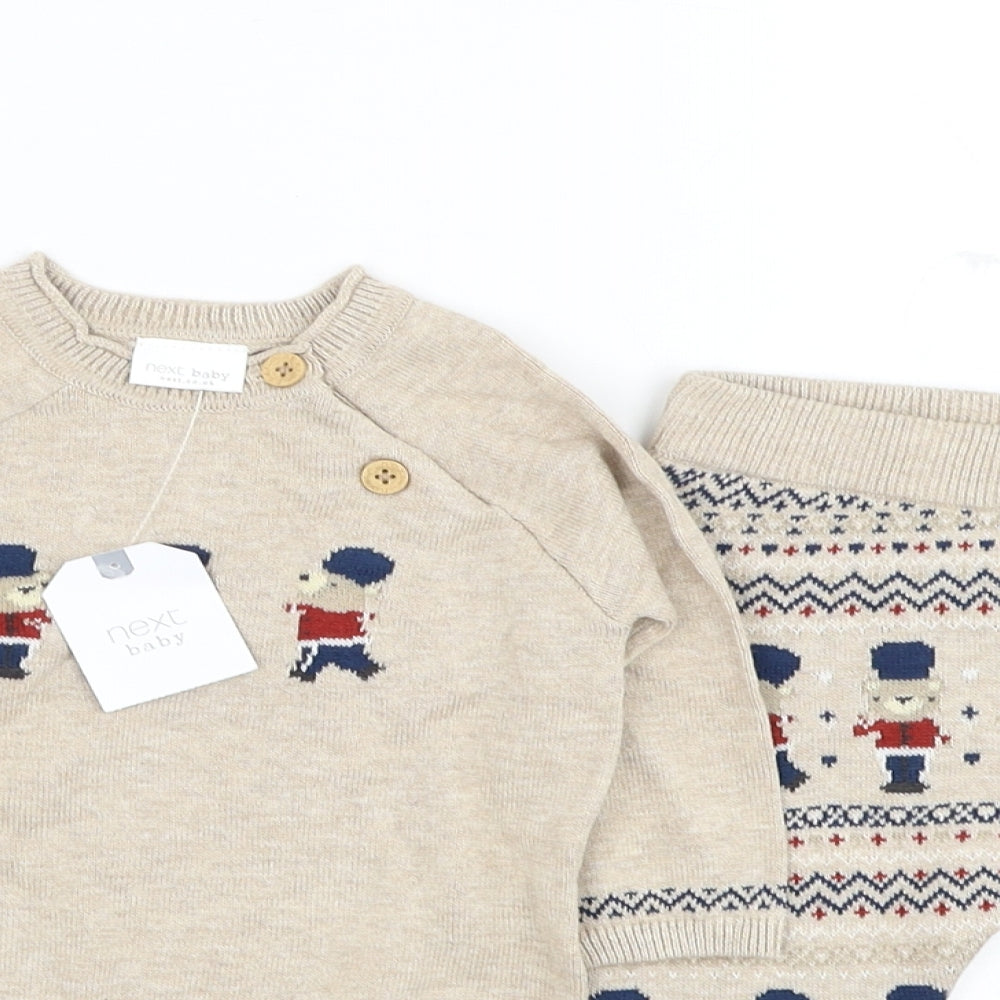 NEXT Boys Brown  Cotton Trousers Outfit/Set Size 3-6 Months  Pullover - Bear