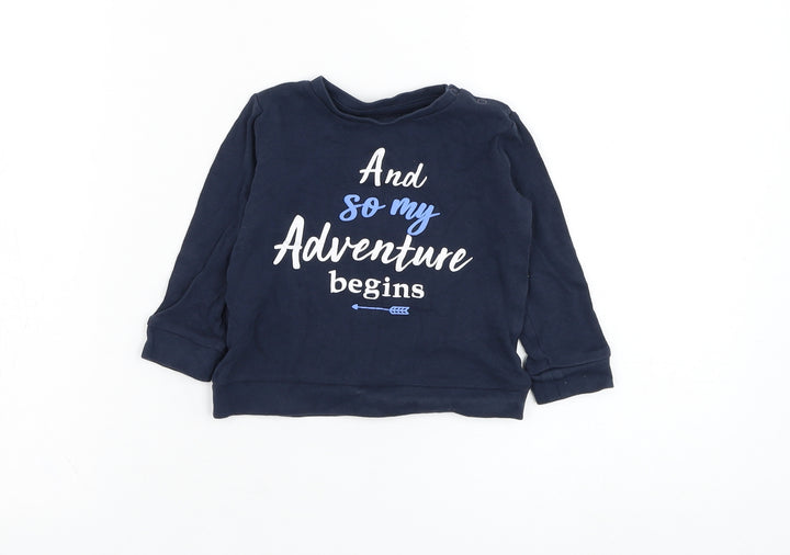 Pep&co Boys Blue Cotton Basic T-Shirt Size 12-18 Months Round Neck Pullover - Slogan